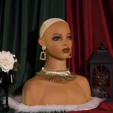 Cabeza de maniquí femenina realista con hombros, soporte para peluca, para exhibición de pelucas, sombreros y joyería - Marrón - Ver 4