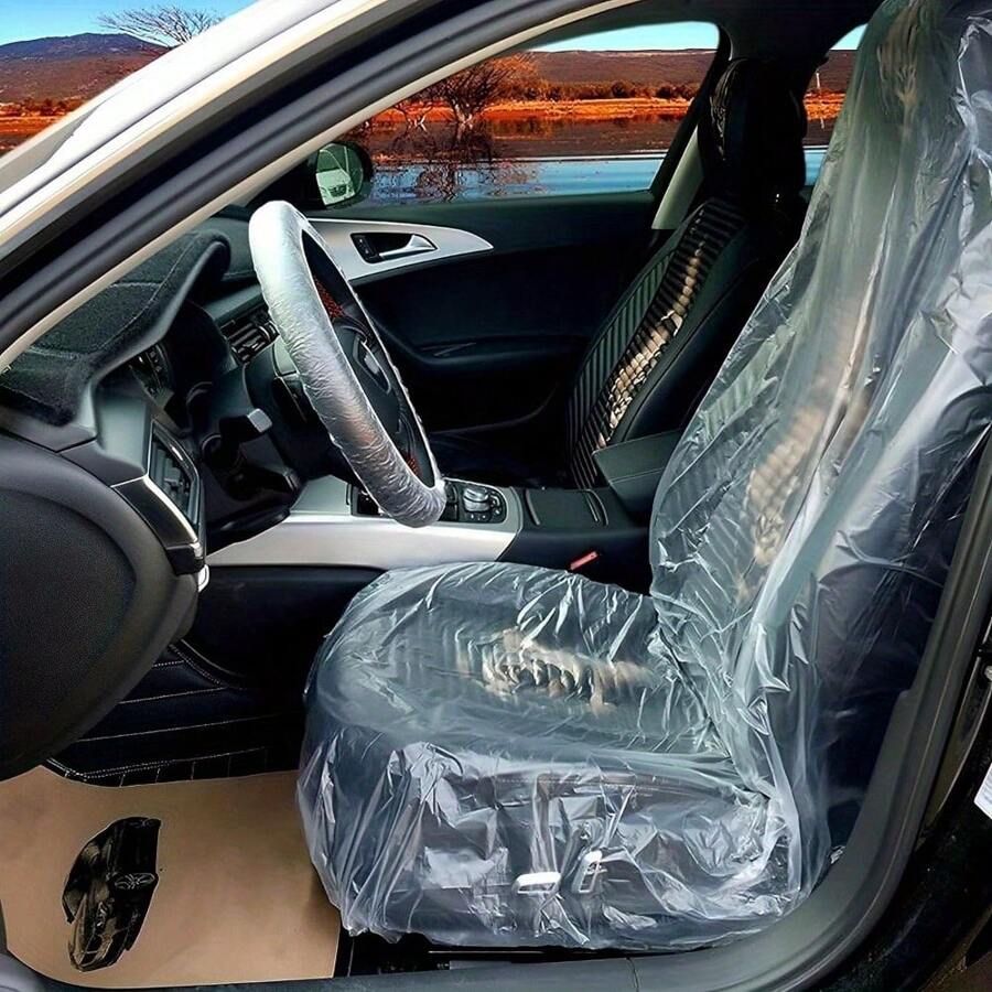 100pcs Disposable Car Seat Covers Plastic Transparent Car Chair Covers 140 X 80cm Vehicle Seat Anti-Dirty Plastic Covers - Variant1 - View 1