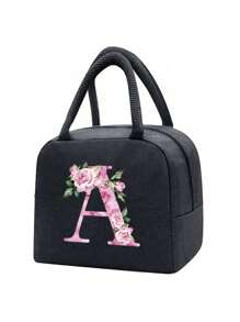 Isolierte Lunch Tasche, Kühltasche, Lunchbox, Kältepack, Blumen- und Buchstaben A-Z Muster Leinwand leichte tragbare Lunch Organizer Tasche, geeignet für Schule, Klassenzimmer, Uni, Büro, Camping und Picknick, Schulmaterial, Küchenorganisation, Küchen-Essentials, Lunchbox, Lunch Tasche, Damen Lehrer Picknick Tasche, Reise Kühltasche, Klassenzimmer Kühltasche, Damen Picknick Tasche - Schwarz - Übersicht 28