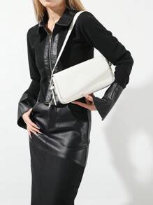 新款 PU 皮革多功能翻盖单肩包，简约风格女包，商务休闲女包，非常适合办公室、商务和工作，商务休闲女包非常适合办公室、商务和工作 - 白色 - 查看 3