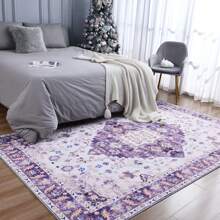 Vintage Boho Fluffy Rug Chenille Low Pile Area Rugs For Bedroom Living Room Indoor Floor Carpet Home Decor - Màu tím - Xem 5