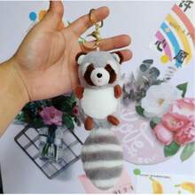 Plush Raccoon Doll Keychain Pendant Doll Couple Backpack Pendant Claw Machine Toy Gift - Grey - View 2