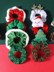 8 件女士圣诞发圈、圣诞老人、鹿角天鹅绒发圈、闪亮亮片发圈、红绿白圣诞发带发绺、松紧带马尾辫发饰，适合感恩节礼物和元旦节日派对 - 多色 - 查看 10