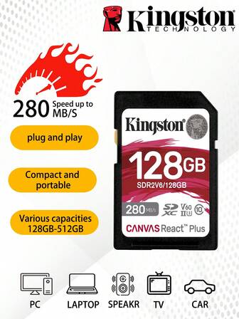  Tarjeta de memoria SD Kingston de 1TB, 512GB, 256GB, 128GB, U3, para cámara 4K, de hasta 280Mb/s, tarjeta SDXC compatible con 4K Ultra HD SDR2V6