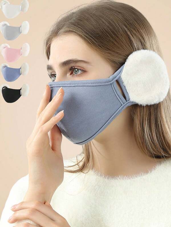 1pc Women Plush Warm Face Mask With Ear Cover, 2-In-1 Windproof And Breathable Mask For Winter