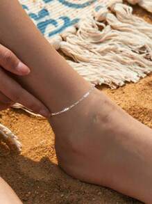 1PC Bạc Sterling 925 Mỏng Mắt Cá Chân Chuỗi Vòng Đeo Tay Vòng Chân Chuỗi Vòng Đeo Tay Có Thể Điều Chỉnh Vòng Chân Trang Sức Thanh Lịch Quà Tặng Cho Phụ Nữ & Trẻ Em Gái - vòng chân - Xem 1