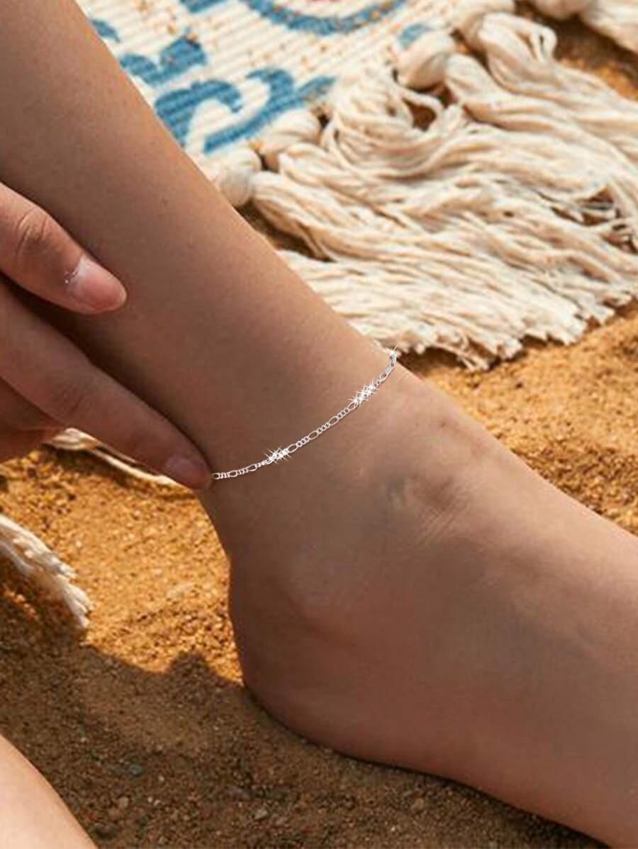 1PC Bạc Sterling 925 Mỏng Mắt Cá Chân Chuỗi Vòng Đeo Tay Vòng Chân Chuỗi Vòng Đeo Tay Có Thể Điều Chỉnh Vòng Chân Trang Sức Thanh Lịch Quà Tặng Cho Phụ Nữ & Trẻ Em Gái - vòng chân - Xem 1