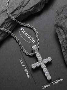 Diamond Cross Pendant Necklace, Men/Women, Gold/Silver Color, Ice Crystal Chain, Tennis Chain / Twist Chain With Cross Pendant, 20 Inch / 24 Inch - Multicolor - View 6