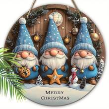 Décoration murale de Gnome de Noël - Plaque murale en faux bois de style classique pour la maison, la cuisine, le jardin, le patio, la décoration intérieure et extérieure - Thème de couronne de Joyeux Noël en anglais à usage multiple, meilleur cadeau