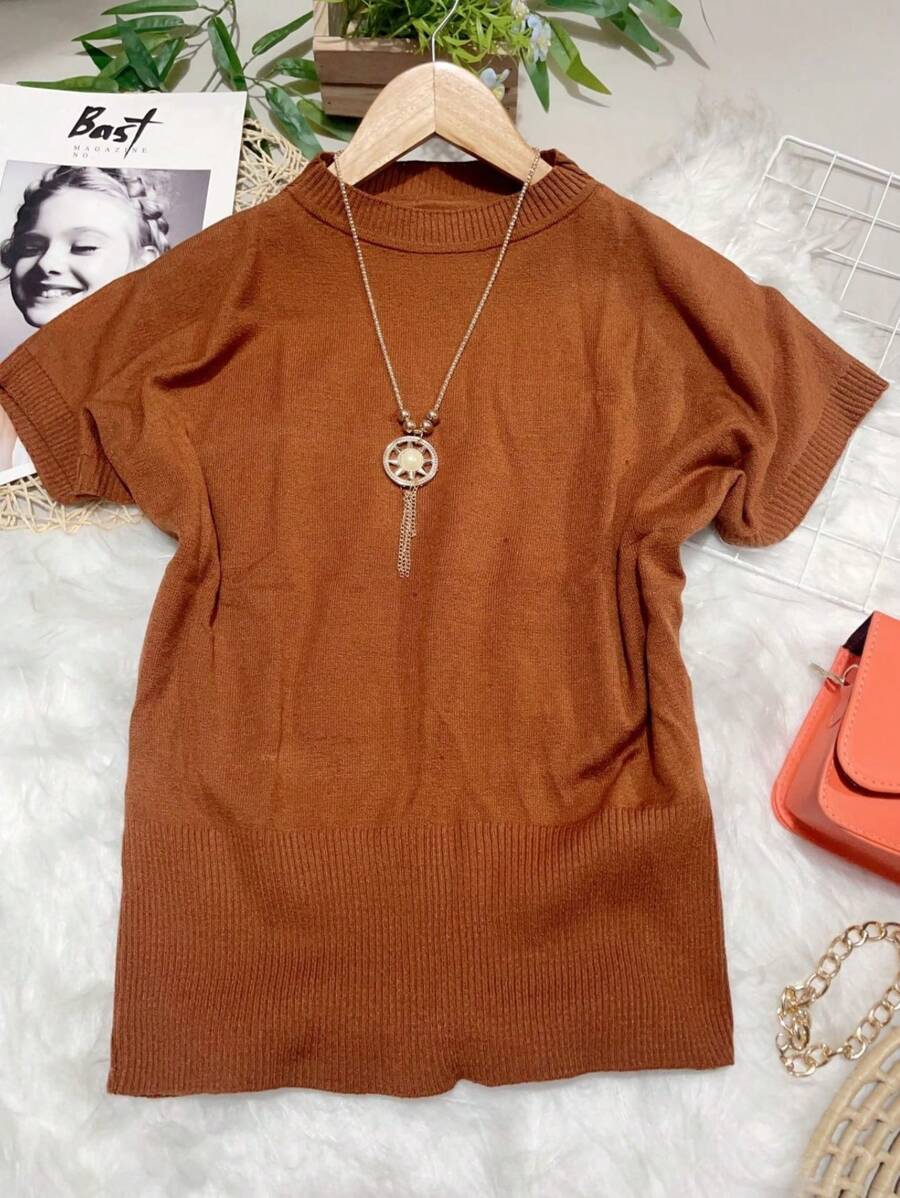 Modal Women's Short Sleeve Plain Blouse - Lạc đà - Xem 1