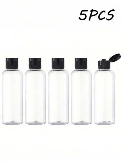 5Pcs 3.4oz Clear Round Shoulder Bottle With Flip Butterfly Lid Travel Bottle Empty Cosmetic Sample Dispenser Container, Travel Bottle, Travelling Containers Small Leak Proof Squeeze Bottles With Black Flip Cap For Toiletries, Shampoo, Lotions, Conditioners, Travel Size Cosmetics, Home Travel, Black 30ml/50ml/80ml/100ml/120ml/150ml, Portable Accessories Storage