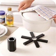 1 tấm lót cách nhiệt gấp gọn cho bàn ăn gia đình, miếng lót nồi chống dính, tấm lót bát đĩa, chịu được nhiệt độ cao - màu đen - Xem 9