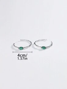 1 Cặp bông tai tròn lớn bằng bạc Sterling 925 mạ vàng trắng khảm tre phóng đại đính đá Zirconia xanh cho nữ, thời trang cổ điển thanh lịch phù hợp với khuôn mặt vuông và tròn, đeo hàng ngày/ngày lễ/tiệc tùng - màu xanh lá - Xem 9