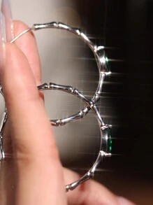 1 Cặp bông tai tròn lớn bằng bạc Sterling 925 mạ vàng trắng khảm tre phóng đại đính đá Zirconia xanh cho nữ, thời trang cổ điển thanh lịch phù hợp với khuôn mặt vuông và tròn, đeo hàng ngày/ngày lễ/tiệc tùng - màu xanh lá - Xem 6