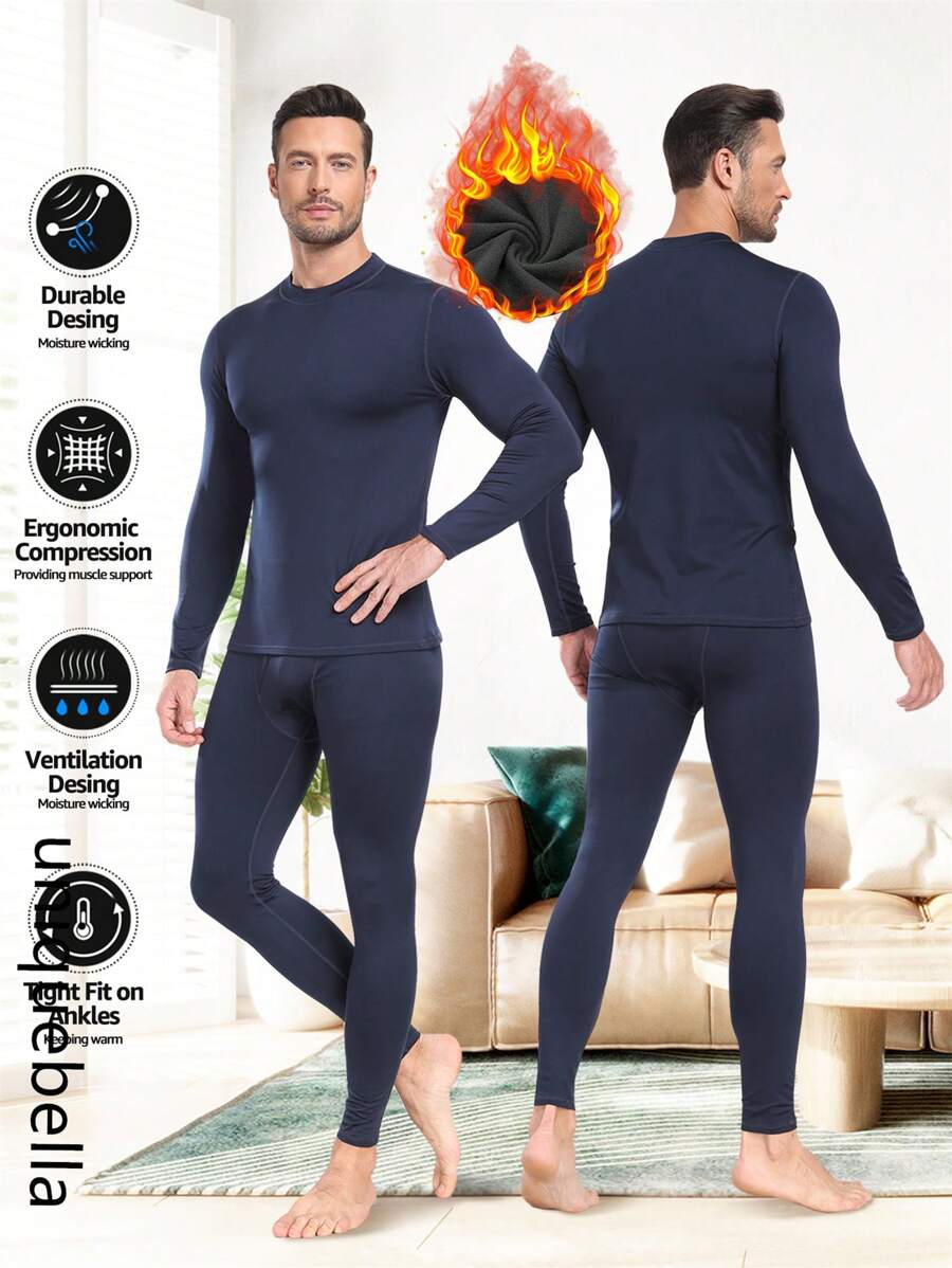 UNIQUEBELLA 男友款男士保暖内衣套装 秋裤 带保暖内衬 冬季打底衫 适合寒冷天气 保暖户外滑雪上衣和裤子