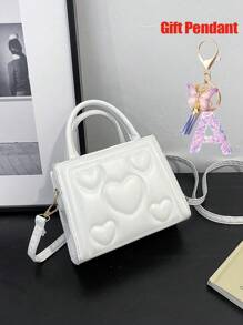 1pc Vintage Heart Quilted Handbag, Casual Shoulder Crossbody Bag For Daily Use + 1pc Purple Gift Pendant - B - View 7
