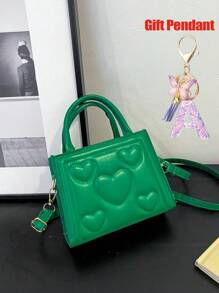 1pc Vintage Heart Quilted Handbag, Casual Shoulder Crossbody Bag For Daily Use + 1pc Purple Gift Pendant - B - View 10