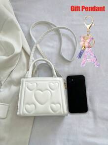1pc Vintage Heart Quilted Handbag, Casual Shoulder Crossbody Bag For Daily Use + 1pc Purple Gift Pendant - B - View 5