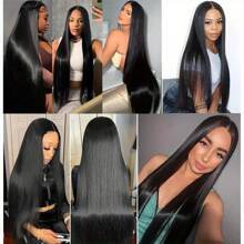 40 Inch High Density Straight 13x6 Lace Frontal Wigs Human Hair Pre Plucked HD Transparent Lace Front Wig Bone Straight Human Hair Wigs For Black Women Natural Hairline With Baby Hair - Black - View 7