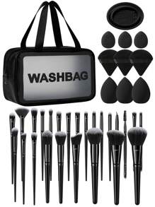 36件套化妆工具套装，包括：1个多功能防水拉链化妆包+25支化妆刷套装+3个化妆海绵+3个三角粉扑+3个迷你气垫粉扑+1个化妆刷清洁工具。 - 黑色 - 查看 1