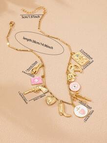 1 件多饰项链、漂亮心形盒式饰物项链、牛仔靴马蹄蝴蝶结装饰个性项链情人节