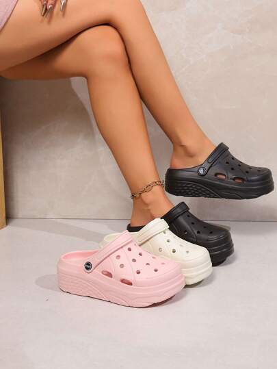 Women's Hollow Breathable Shoes, Thick Bottom, Height Increasing, Fashionable, Anti-Slip, Cute Beach Shoes