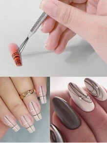 1/2 件套多功能美甲线条绘画工具，不锈钢 7 针细节针勾线笔，UV 凝胶美甲工具，美甲用品，美甲工具，美甲艺术工具，返校季，美甲，美甲工具（适用于贴片式美甲） - 銀色 - 查看 6