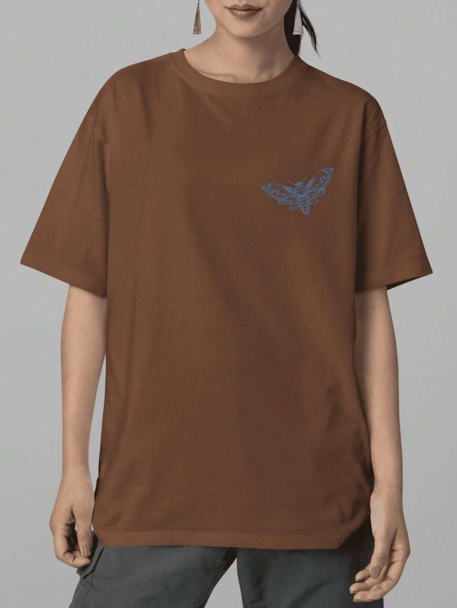 SKULL/BUTTERFLY T-Shirt Women's Fashion 100% Cotton Streetwear NEW RELEASE! - Rỉ Nâu - Xem 1