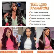 200% Density 13X4 HD Lace Front Wig Body Wave Lace Front Wigs Human Hair Brazilian Human Hair Wig Natural 13X4 Full Edges Lace Pre-Plucked Lace Wig With Baby Hair For Women Ear To Ear Swiss HD Lace For Natural Looking 8-40Inch - Natural Black - 查看 10