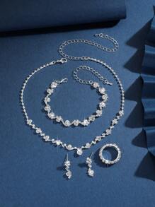 3pcs/SetElegant Bridal Ladies' Hollowed Out Design Crystal Fashion Set, Luxurious Jewelry Set Suitable For Banquets, Parties, Weddings.