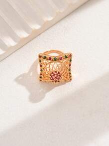 1 件几何镂空独特设计高端优雅女士开口戒指，适合派对、聚会和日常佩戴 - 多色 - 查看 5