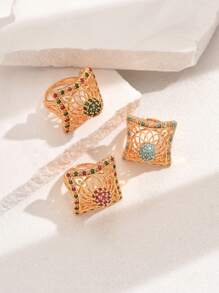 1 件几何镂空独特设计高端优雅女士开口戒指，适合派对、聚会和日常佩戴 - 多色 - 查看 7