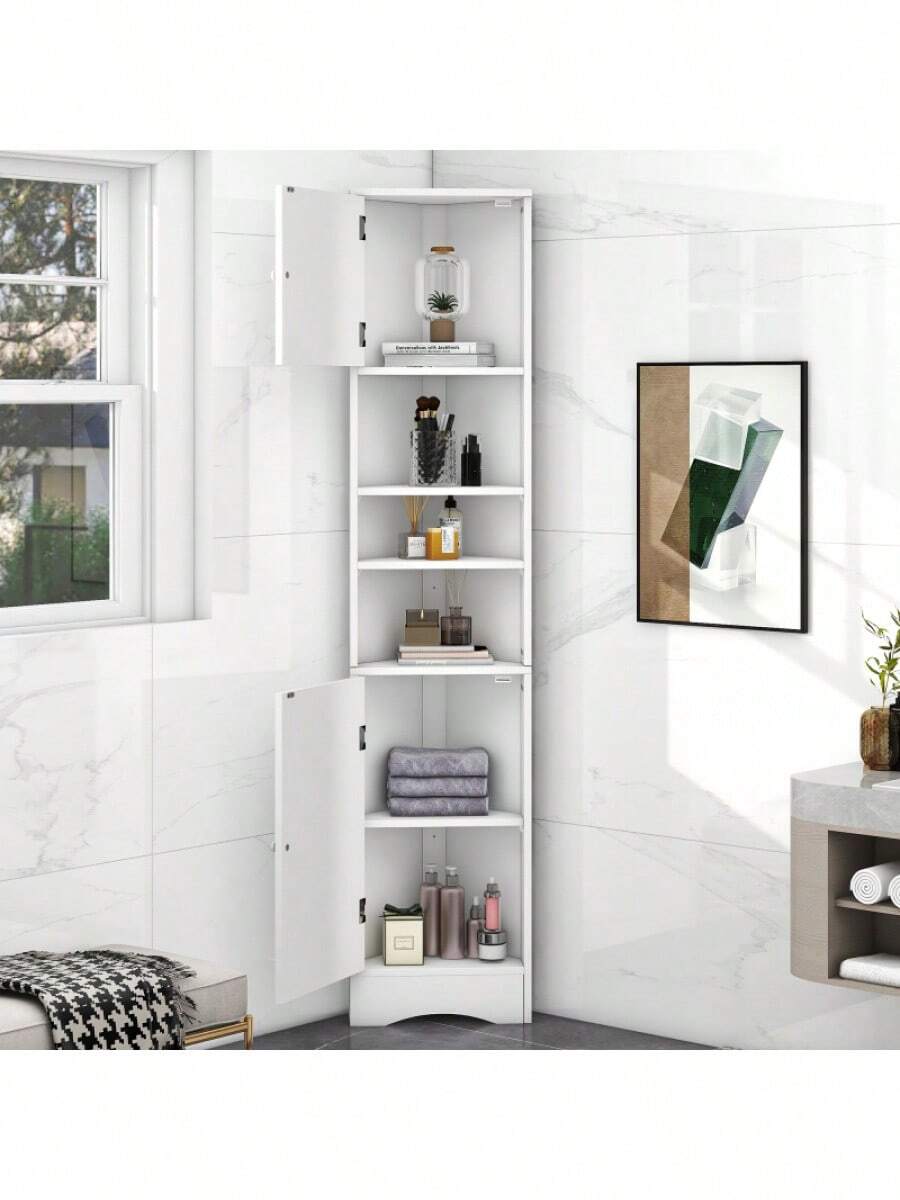 MultiFunctional Corner Tall Bathroom Storage With Two