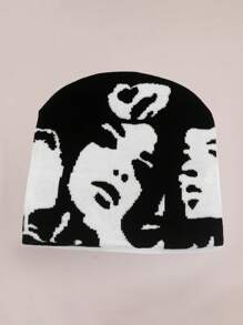 1 件男女通用时尚 Y2K 风格图案提花针织无檐便帽，适合秋冬季街头、派对、户外，保暖