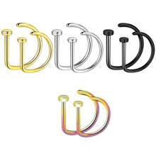 ADYJELY 2-10pcs Set Punk Style D-Shape Nose Clip Fake Piercing Nose Ring Hypoallergenic G23 Titanium 20G Thin Septum Rings Piercing Lip Hoop Tragus Ear Cartilage Earrings Conch Daith Helix Ring 8mm 10mm, Black Ear Lobe Earring ,Women And Men Body Pierecing Jewelry - N015NSD - View 3