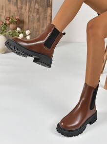 Women's New Autumn/Winter Chelsea Boots, Classic Thick Sole Calf Length Short Boots, Beige