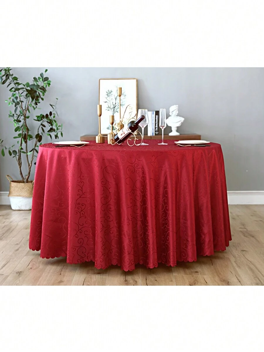 Vải/Khăn trải bàn cho khách sạn, nhà hàng, tiệc, bàn tròn lớn, phong cách châu Âu, không thấm nước, dày, khăn trải bàn tròn dùng tại nhà - Màu Đỏ Sâu - Xem 1