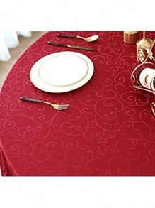 Vải/Khăn trải bàn cho khách sạn, nhà hàng, tiệc, bàn tròn lớn, phong cách châu Âu, không thấm nước, dày, khăn trải bàn tròn dùng tại nhà - Màu Đỏ Sâu - Xem 4