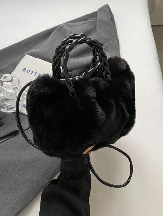 Handväska för dammode 2022 New Style Axelväska, Nischdesign Crossbody-väska, Casual Mångsidig Minimalistisk Snygg tygväska, Mjukt plyschmaterial Enfärgad design, Snäppförslutning, Bekväm lång axelrem, Gott om förvaringsutrymme, Trendig Cloud Bucket Bag för höst/vinter