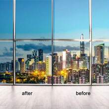 2mx76cm  One Way Window Film Silver Mirror Glass Film Privacy Sunscreen Window Sticker Heat Insulation Mirror Heat Insulation 99% UV Protection Adhesive-Free Self-Adhesive Window Sticker - 2mx76cm - View 4