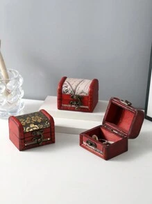 1 件复古木制欧式图腾图案收纳盒珠宝盒配件包装盒返校 - 彩色 - 查看 12