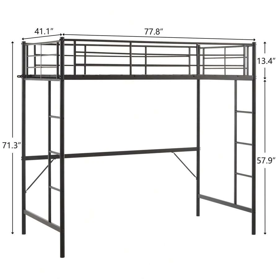 Twin Size Metal Loft Bed With Safety Guardrails & 2 Built-In Ladders, Loft Bunk Bed Frame For Teens Juniors Adults, Space Saving, Noise Free, No Box Spring Needed, Black - 黑色 - 查看 1