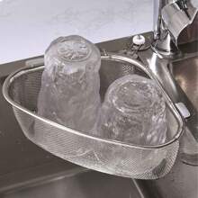 New Stainless Steel Drain Basket Kitchen Sink Strainer Rack, Waste Filter Net, Triangle Shaped Storage Shelf - Multicolor - View 6