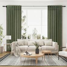 4 Panels Semi Transparent Cotton And Linen  Curtains, Farmhouse Ring Clips Back Tab Track System Hook Belt Drapes For Bedroom Living Room Office ,Bohemian Home Decoration, Back Tab Hooks Drapes With Hooks - Màu xanh Ô liu - Xem 8