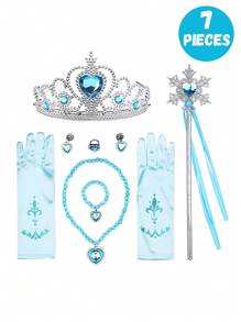 4 piezas/set Peluca rizada larga roja de princesa con accesorios joyería de temática de sirena (peluca, corona, guantes, cetro), perfecta para fiestas de cumpleaños, accesorios de disfraz de princesa para actuaciones, ideal para regalos de niñas