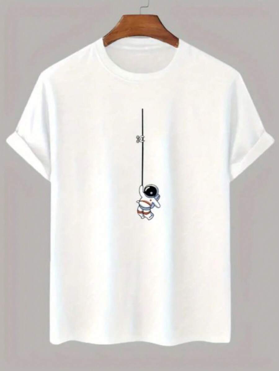 Women's T-Shirt With Astronaut Print, Basic Casual Round Neck T-Shirt New Arrival - trắng - Xem 1