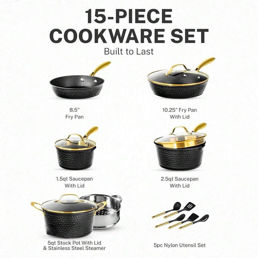 Granitestone 15 Pc Kitchen Pots And Pans Set Non Stick, Pot And Pan Set