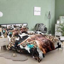 Western Highland Cow Bedding Twin/Full/Queen Size, Wild Cow Print Comforter Sets For Kids Teens Boys Leopard Comforter Sets - màu nâu - Xem 2