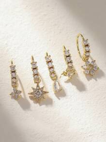 5pcs Luxury Floral & Heart Shape Zirconia Piercing Nose Ring, Made Of Copper, Suitable As Gift For Women On Valentine's Day, Christmas, Halloween, Birthday, Everyday Wear Valentines,Mom,Mother,Mother's Day,Gift