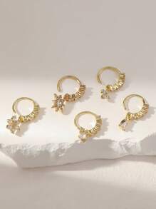 5pcs Luxury Floral & Heart Shape Zirconia Piercing Nose Ring, Made Of Copper, Suitable As Gift For Women On Valentine's Day, Christmas, Halloween, Birthday, Everyday Wear Valentines,Mom,Mother,Mother's Day,Gift